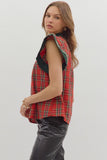 Plaid Flutter Sleeve Top | Red
