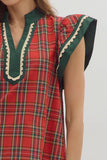 Plaid Flutter Sleeve Top | Red