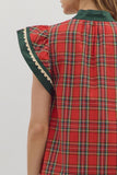 Plaid Flutter Sleeve Top | Red