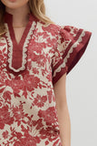 Floral Flutter Sleeve Lace Detail Trim Top | Burgundy