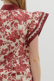 Floral Flutter Sleeve Lace Detail Trim Top | Burgundy