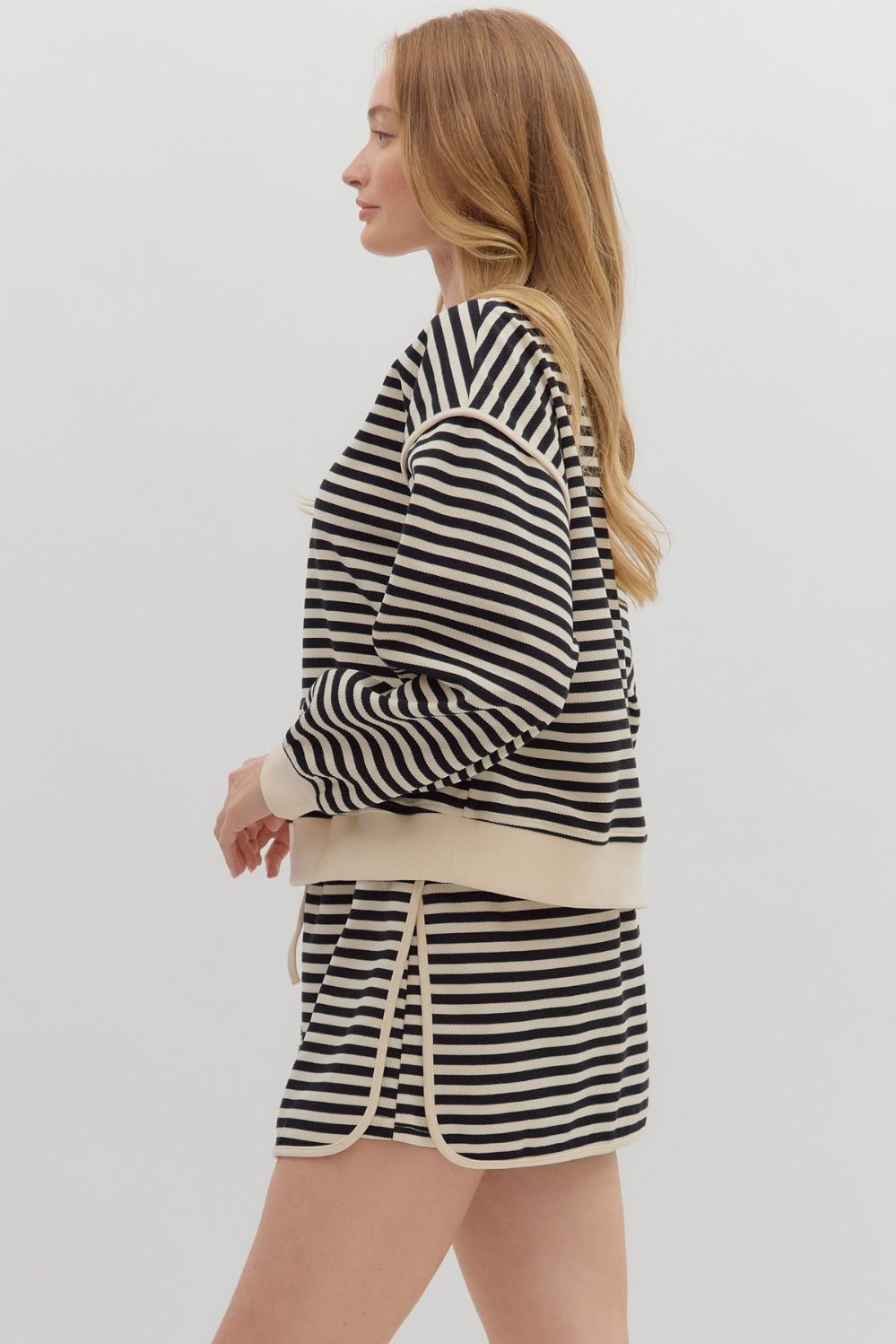 French Terry Striped 2pc Sweater + Skort Set | Black