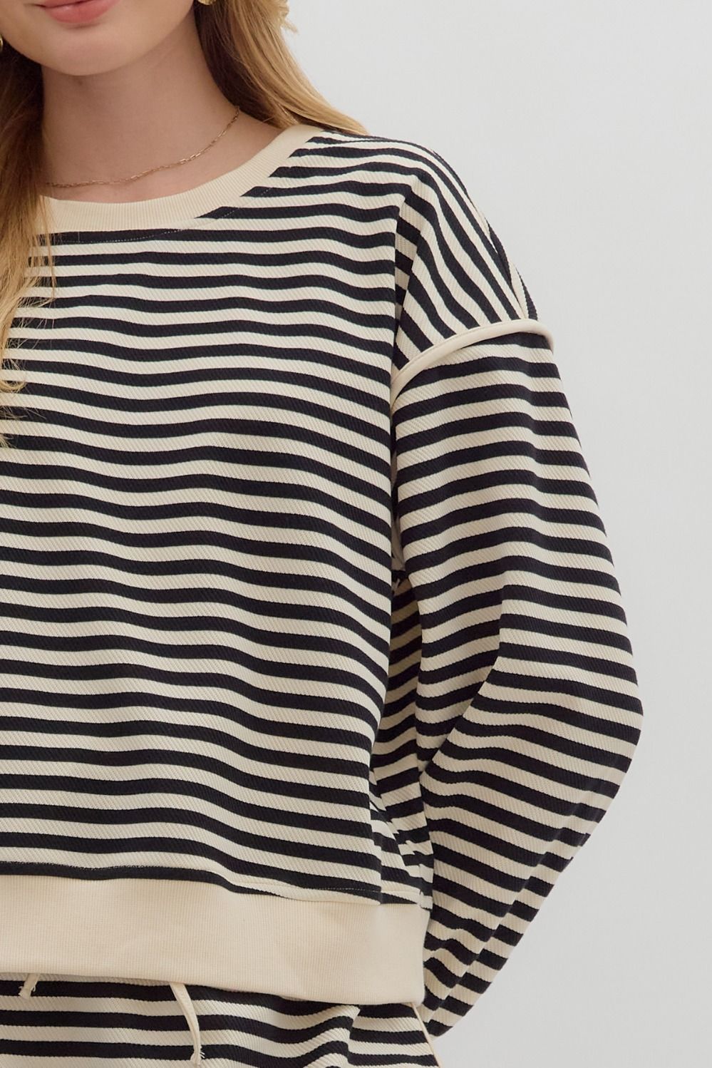 French Terry Striped 2pc Sweater + Skort Set | Black