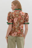 Floral Ruffle Detailed Top | Brown