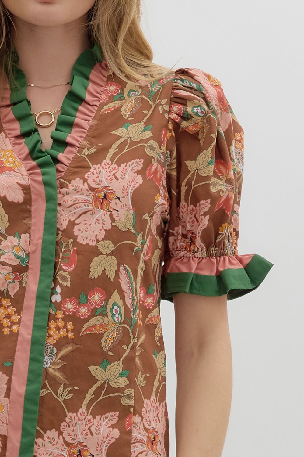 Floral Ruffle Detailed Top | Brown