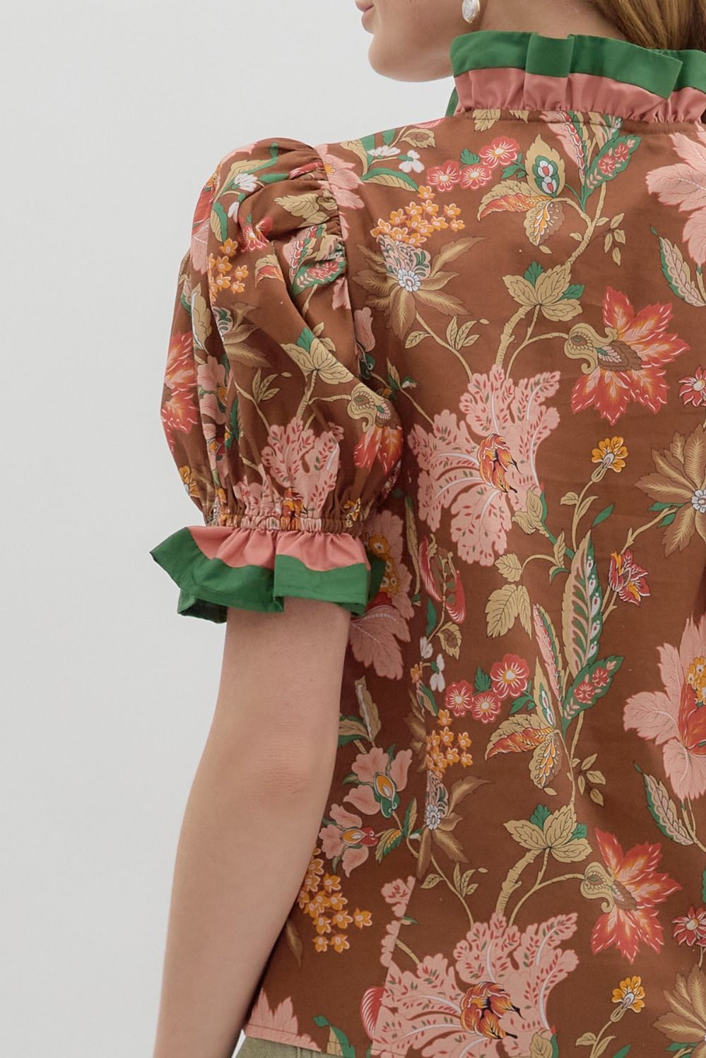 Floral Ruffle Detailed Top | Brown