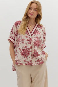 Floral Oversized Boxy Top | Burgundy