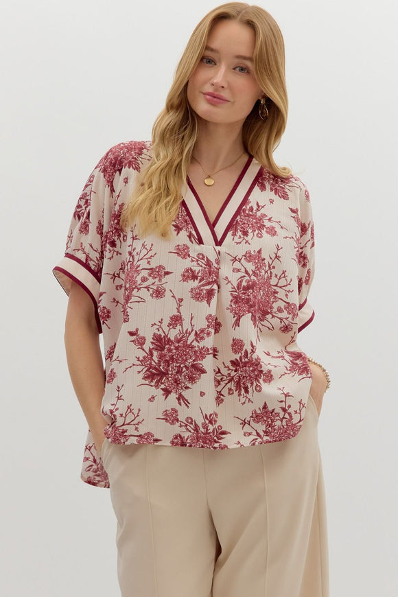 Floral Oversized Boxy Top | Burgundy