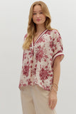 Floral Oversized Boxy Top | Burgundy