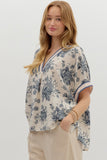 Floral Oversized Boxy Top | Blue Grey