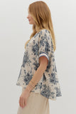 Floral Oversized Boxy Top | Blue Grey