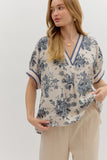 Floral Oversized Boxy Top | Blue Grey