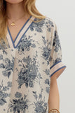 Floral Oversized Boxy Top | Blue Grey