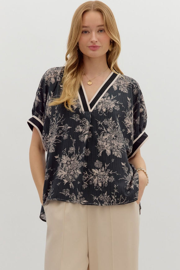 Floral Oversized Boxy Top | Black