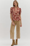 Floral Puff Sleeve Top | Red Bean