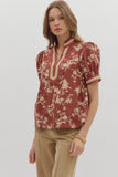 Floral Puff Sleeve Top | Red Bean