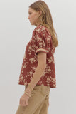 Floral Puff Sleeve Top | Red Bean