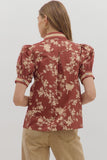 Floral Puff Sleeve Top | Red Bean