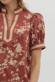 Floral Puff Sleeve Top | Red Bean
