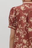 Floral Puff Sleeve Top | Red Bean