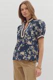 Floral Puff Sleeve Top | Navy