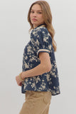 Floral Puff Sleeve Top | Navy