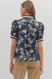 Floral Puff Sleeve Top | Navy