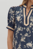 Floral Puff Sleeve Top | Navy