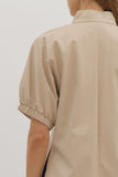 Faux Leather Split Neck Top | Ecru