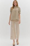 Ruffle Accent Stripe Puff Sleeve Top | Brown