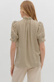 Ruffle Accent Stripe Puff Sleeve Top | Brown