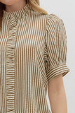 Ruffle Accent Stripe Puff Sleeve Top | Brown