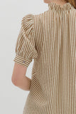 Ruffle Accent Stripe Puff Sleeve Top | Brown