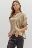 Metallic V-Neck Top | Gold