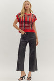 Plaid Sweater Knit Top | Red