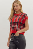 Plaid Sweater Knit Top | Red
