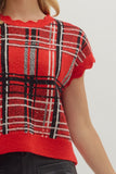 Plaid Sweater Knit Top | Red