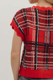 Plaid Sweater Knit Top | Red