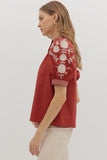 Embroidered Puff Sleeve Top | Rust