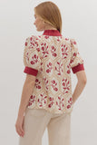 Floral Contrast Band Trim Top | Burgundy