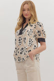Floral Contrast Band Trim Top | Black