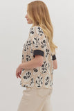 Floral Contrast Band Trim Top | Black