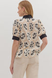 Floral Contrast Band Trim Top | Black