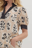 Floral Contrast Band Trim Top | Black