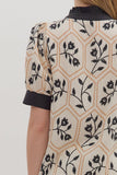 Floral Contrast Band Trim Top | Black
