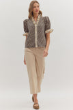 Leopard Ruffle Accent Top | Taupe