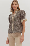 Leopard Ruffle Accent Top | Taupe