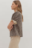 Leopard Ruffle Accent Top | Taupe