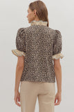 Leopard Ruffle Accent Top | Taupe
