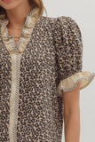 Leopard Ruffle Accent Top | Taupe